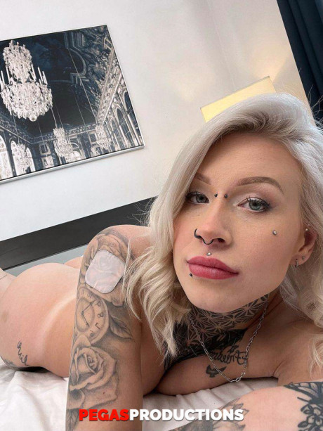 Tattooed teenie with piercings Princess 69 shows her tiny titties and vagina - #1402212