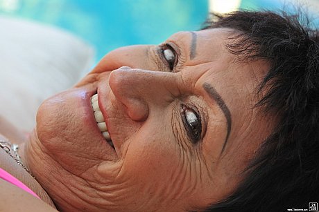Brunette old lady in a bikini Anastasia showing her boobies by the pool - Image 8 of 16  in Pussy category   featuring Jason Storm, Anastasia 