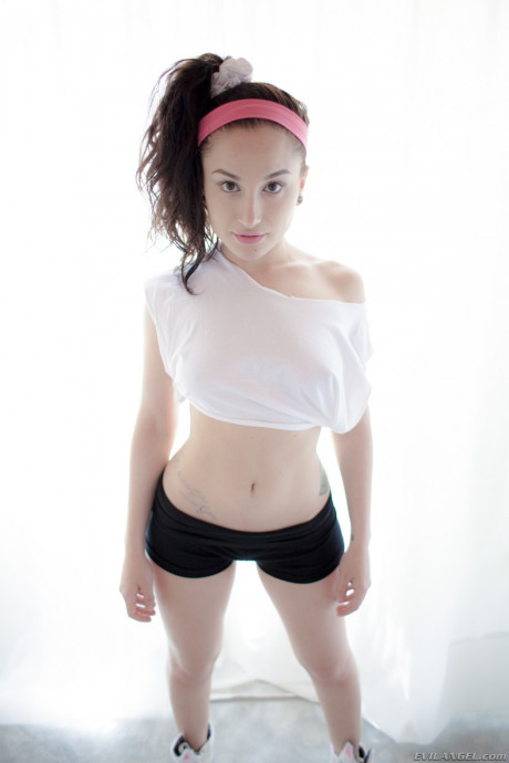 Short brunette Gabriella Paltrova bends over and shows her cute butt - #1092235