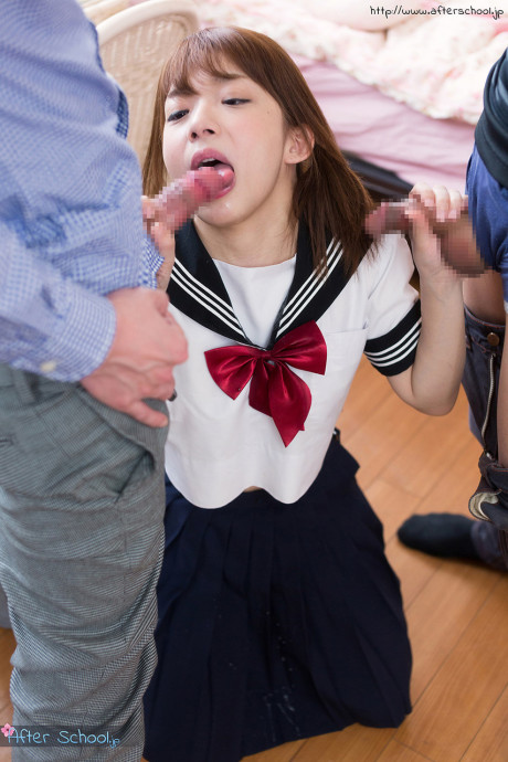 Japanese schoolgirl spits out spunk after blowing off two cocks - #719606
