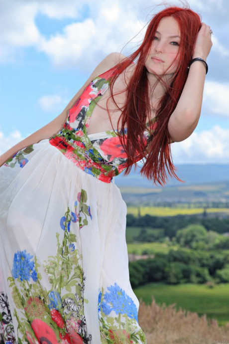 Glam babe Nalli A doffs her colorful dress to show her wonderful bush outdoors - #1024313