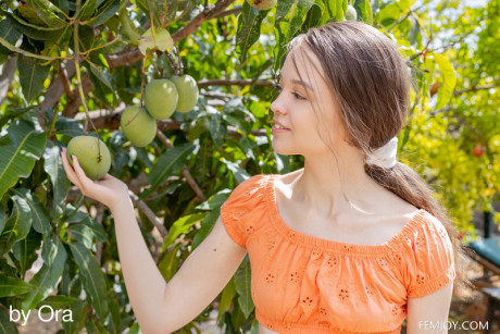 Fresh teenie looking chick girl girl Shea picks ripe fruit before getting booty naked - #1476753