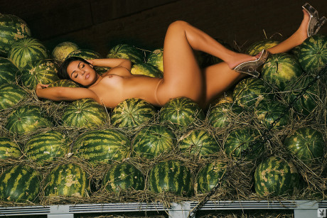 Voluptuous Brazilian Andressa Soares drips melon juice on her monstrous juicy boobies - #12061