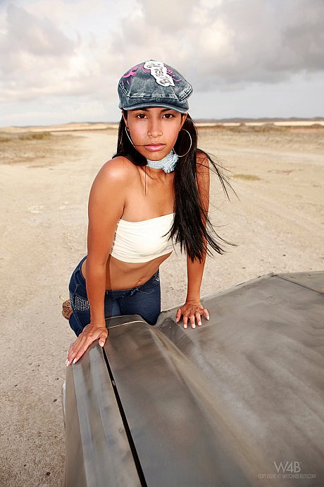 Attractive babe Ruth Medina unveils her natural body and poses on an old taxi - Image 3 of 20  in Model category   featuring Ruth Medina, ZAZA 