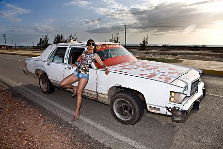 Attractive babe Ruth Medina unveils her natural body and poses on an old taxi - Image 11 of 20  in Model category   featuring Ruth Medina, ZAZA 