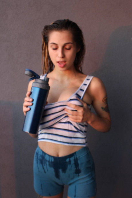 Wet amateur babe Sultan Aisu goes topless and squeezes her massive boobs - #1430029