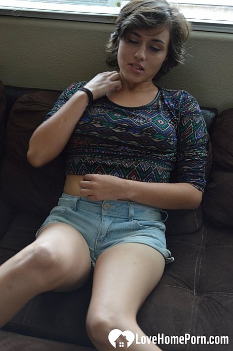 Amateur babe strips fully undressed & masturbates with a dildo on the couch - Image 3 of 20  in Teen category   featuring Camila 