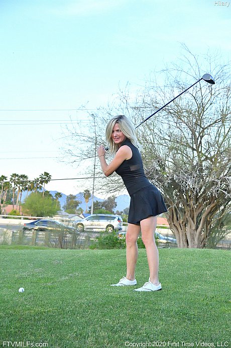 Seductress Hilary flashes her panties & shows her cleavage while playing golf - Image 6 of 20  in Outdoor category   featuring Hilary 