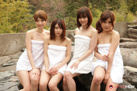 Undressed Japanese skanks are joined by their boyfriends while in the water - #1083909