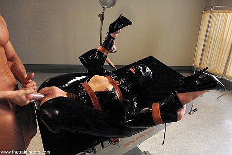 Bound latex-clad female slave Sarah Jane Ceylon gets her snatch & mouth dicked - Image 12 of 20  in Big Clit category   featuring TJ Cummings, Sarah Jane Ceylon 