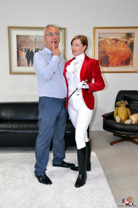 Charming redhead Holly wears her riding attire while having sex with an older boy boy dude - #21733