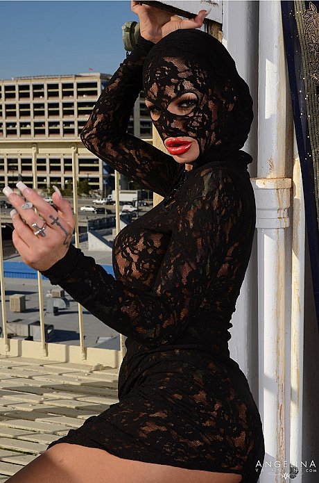 Curvy pornstar in a lacy dress Angelina Valentine reveals her large tits - Image 2 of 21  in Latina category   featuring Angelina Valentine 