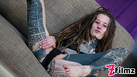 Alternative couple Papi V & Ceci Milky Mouz have sex on a sofa - Image 5 of 16  in Dildo category   featuring Ceci Milky Mouz, Papi V 
