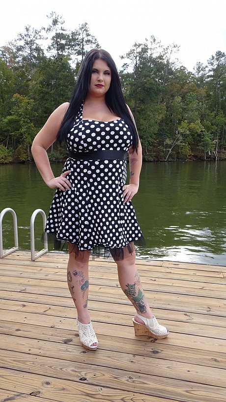 Dark haired chubby model Mischievous Kitty flashes her lingerie in a solo - Image 15 of 15  in Outdoor category   featuring Mischievous Kitty 