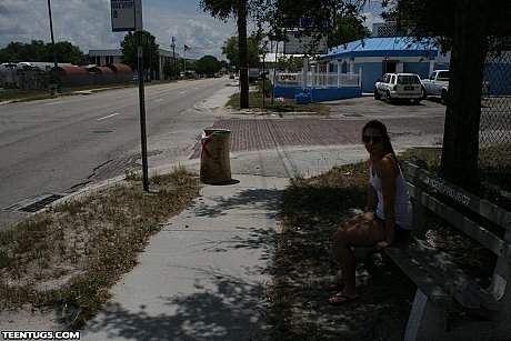 Sleazy teen teases with her tiny tits & gives a hung carwash dude a handjob - Image 1 of 21  in Outdoor category   featuring Clint Hunter 