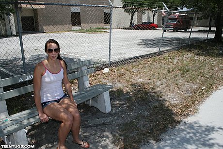 Sleazy teen teases with her tiny tits & gives a hung carwash dude a handjob - Image 2 of 21  in Outdoor category   featuring Clint Hunter 