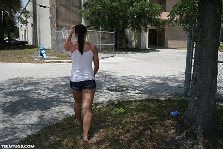 Sleazy teen teases with her tiny tits & gives a hung carwash dude a handjob - Image 3 of 21  in Outdoor category   featuring Clint Hunter 
