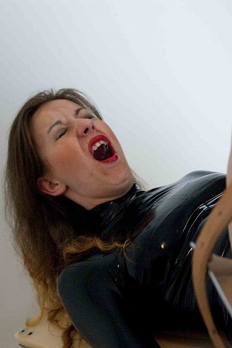 Bottomless female sex slave is machine banged while strapped to gyno armchair - Image 3 of 12  in Lesbian category   featuring Jana Puff 