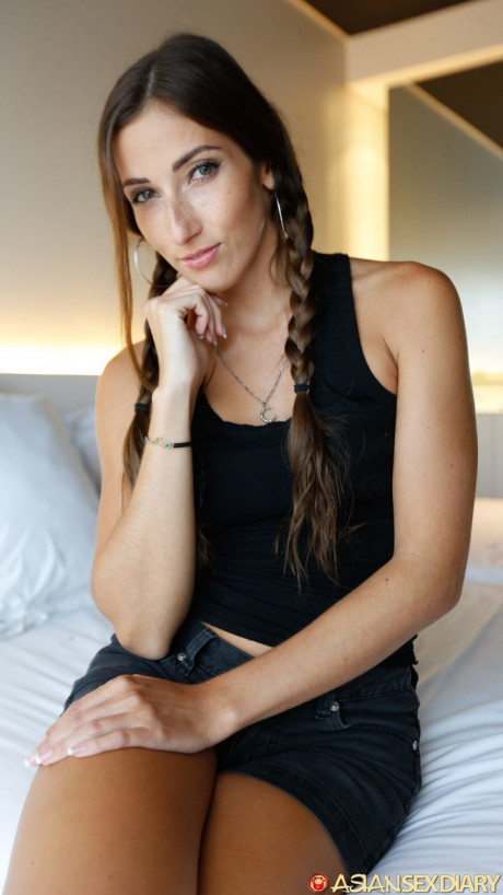 Charming amateur Stephanie does a hot striptease on her bed before POV sex - #1465859