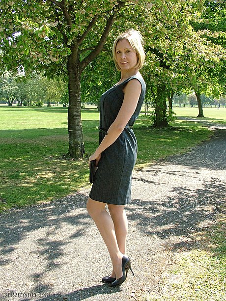 Clothed business lady shows off her sexy legs in high heels in the park - Image 12 of 16  in Outdoor category   featuring Monica 