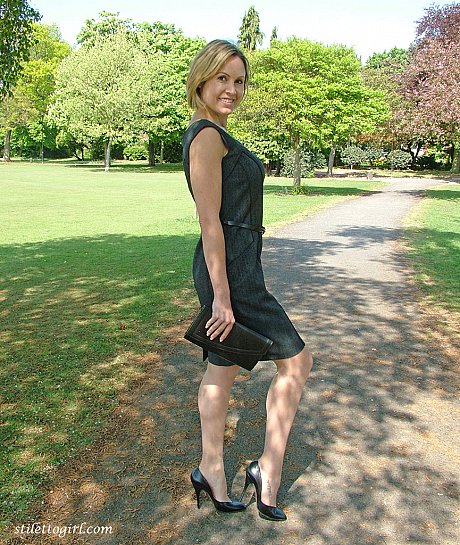 Clothed business lady shows off her sexy legs in high heels in the park - Image 13 of 16  in Outdoor category   featuring Monica 